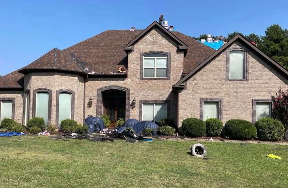 Residential roof replacement in progress